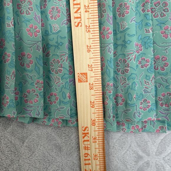 Vtg Pleated Midi Skirt 14 Green Pink Floral Fairy Feminine Spring Easter 90s Y2K - Picture 8 of 9